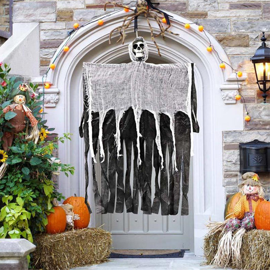 Skull Gauze Door Hanging Decoration ? Spooky Halloween Entrance Drape for Haunted House & Party Decor