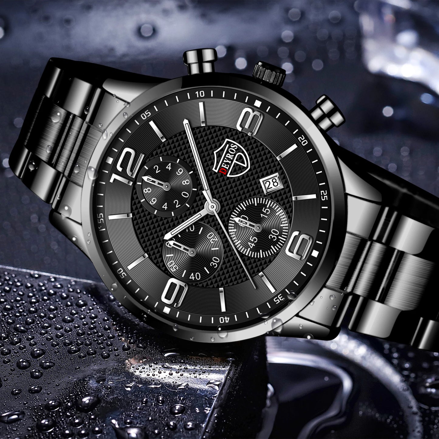 Luxury Business Men’s Watch – Stainless Steel & Leather Quartz Wristwatch with Calendar and Luminous Display