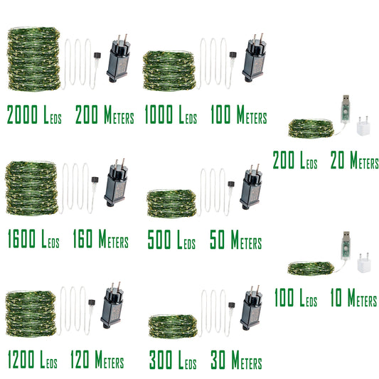 200M 2000LED Green Wire Fairy String Light Garland With Waterproof For Christmas Outdoor Wedding Garden Patio Room Decoration