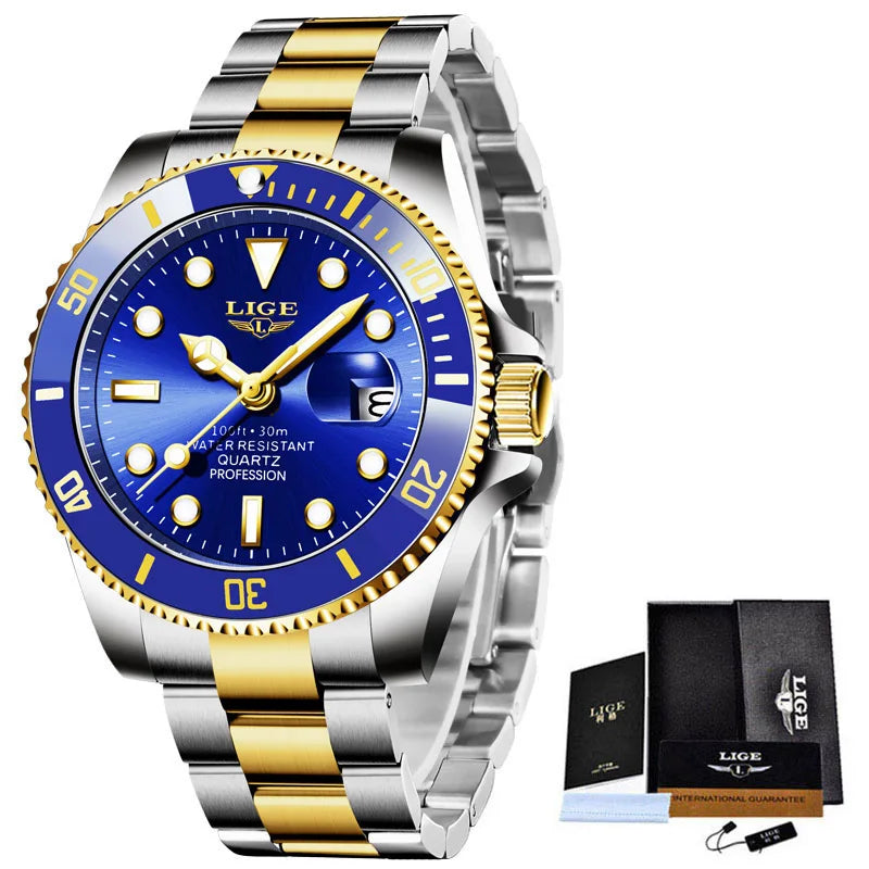 LIGE Men’s Luxury Diver Watch – Waterproof Sport Quartz Wristwatch with Date DisplayMen’s Sport Quartz Watch