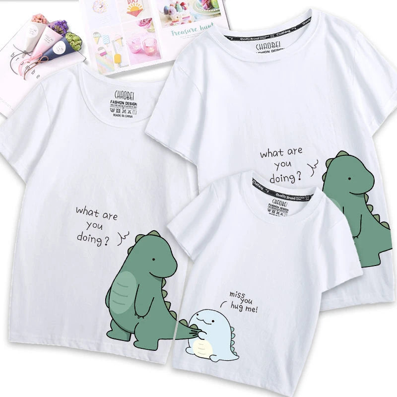 Family Matching Outfits – Cartoon Dinosaur T-Shirts for Mom, Dad & Kids | Summer Cotton Parent-Child Clothing SetParent-Child Matching T-Shirts
