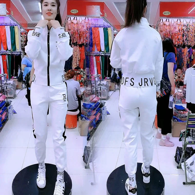 Women’s Casual Two-Piece Set – Korean Fashion Slim Long Sleeve Jacket & Pants Sportswear Outfit