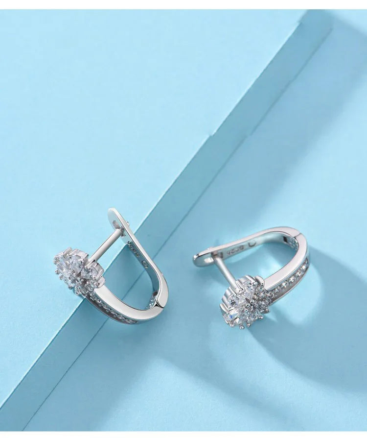 925 Sterling Silver Flower Earrings – Zircon Crystal Inlaid Fine Jewelry for Women, Engagement & Wedding Gift