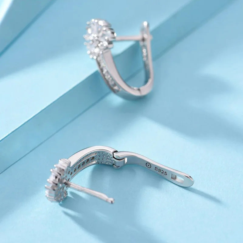 925 Sterling Silver Flower Earrings – Zircon Crystal Inlaid Fine Jewelry for Women, Engagement & Wedding Gift