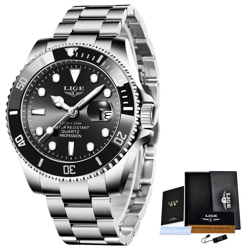 LIGE Men’s Luxury Diver Watch – Waterproof Sport Quartz Wristwatch with Date DisplayMen’s Sport Quartz Watch