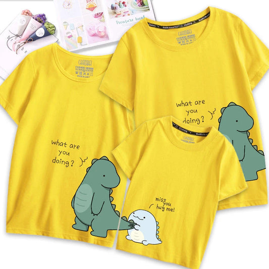 Family Matching Outfits – Cartoon Dinosaur T-Shirts for Mom, Dad & Kids | Summer Cotton Parent-Child Clothing SetParent-Child Matching T-Shirts