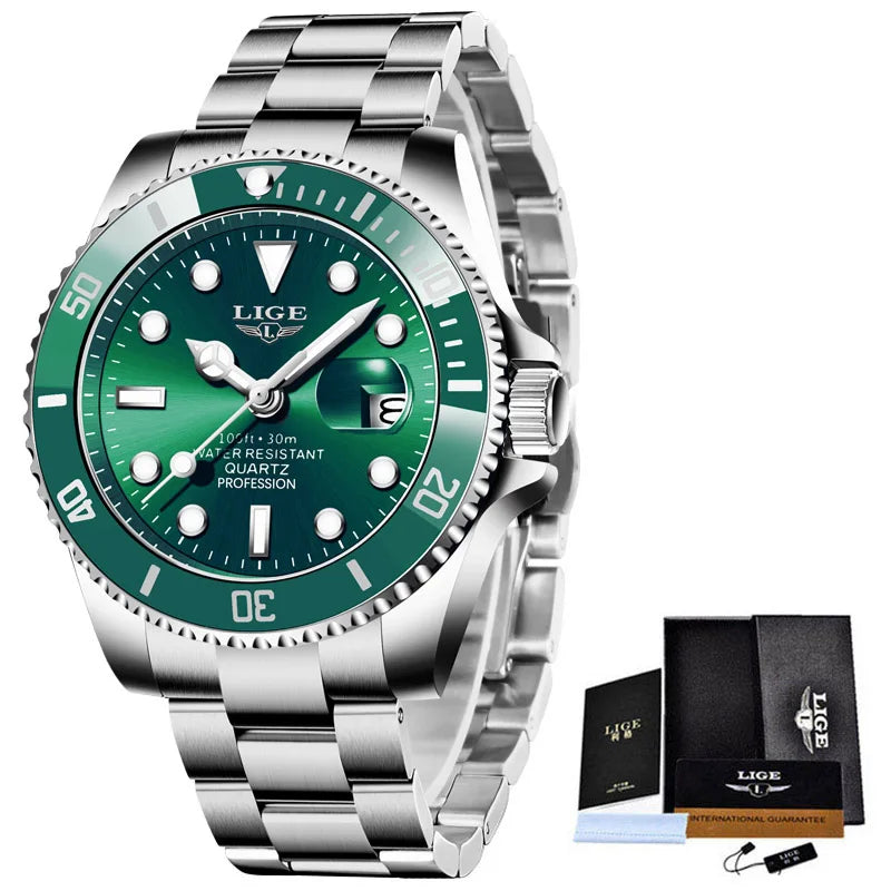 LIGE Men’s Luxury Diver Watch – Waterproof Sport Quartz Wristwatch with Date DisplayMen’s Sport Quartz Watch