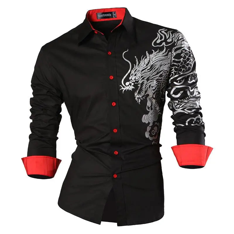Sport trendy Men’s Dragon Print Long Sleeve Shirt