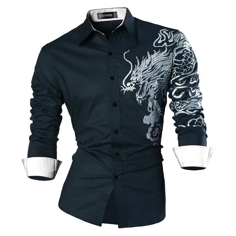 Sport trendy Men’s Dragon Print Long Sleeve Shirt