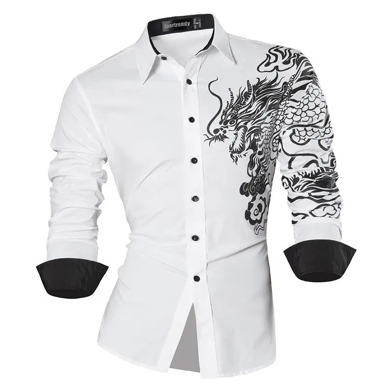 Sport trendy Men’s Dragon Print Long Sleeve Shirt