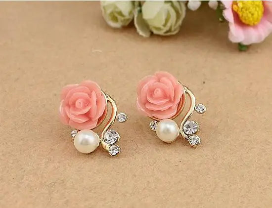 Gold Rose Pearl Stud Earrings – Elegant Brand Design Women’s Jewelry, Classic 2017 Fashion Accessories Orecchini Perlas
