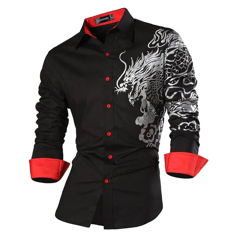 Sport trendy Men’s Dragon Print Long Sleeve Shirt