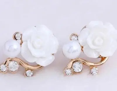 Gold Rose Pearl Stud Earrings – Elegant Brand Design Women’s Jewelry, Classic 2017 Fashion Accessories Orecchini Perlas