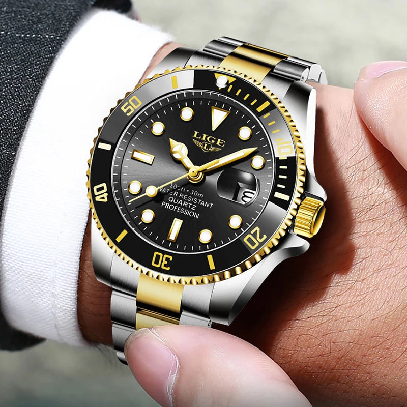 LIGE Men’s Luxury Diver Watch – Waterproof Sport Quartz Wristwatch with Date DisplayMen’s Sport Quartz Watch