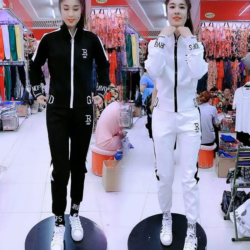Women’s Casual Two-Piece Set – Korean Fashion Slim Long Sleeve Jacket & Pants Sportswear Outfit