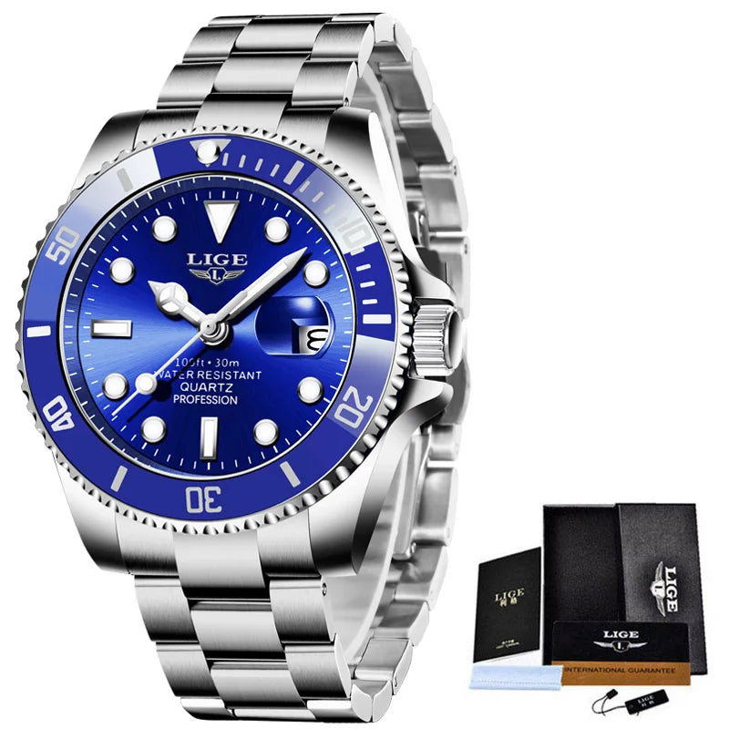 LIGE Men’s Luxury Diver Watch – Waterproof Sport Quartz Wristwatch with Date DisplayMen’s Sport Quartz Watch