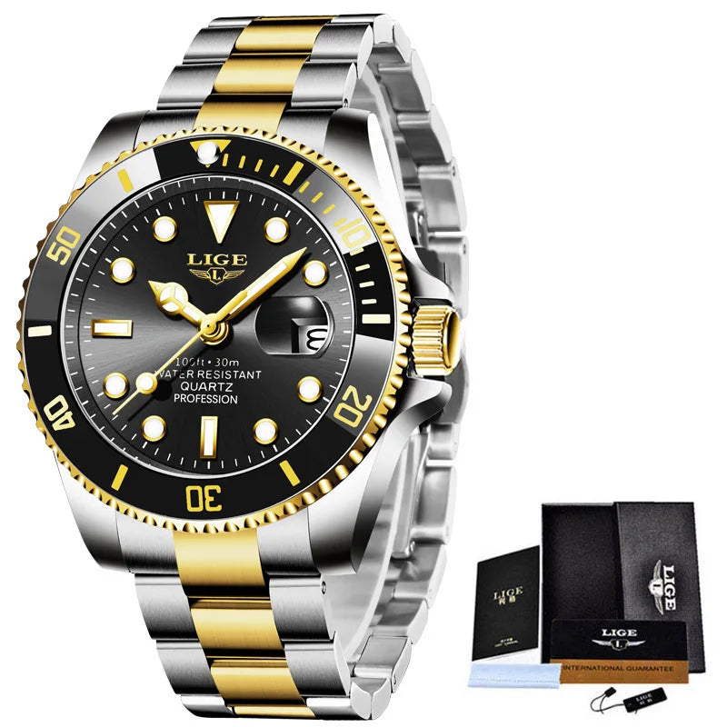 LIGE Men’s Luxury Diver Watch – Waterproof Sport Quartz Wristwatch with Date DisplayMen’s Sport Quartz Watch