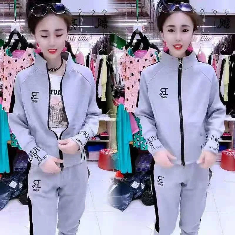 Women’s Casual Two-Piece Set – Korean Fashion Slim Long Sleeve Jacket & Pants Sportswear Outfit
