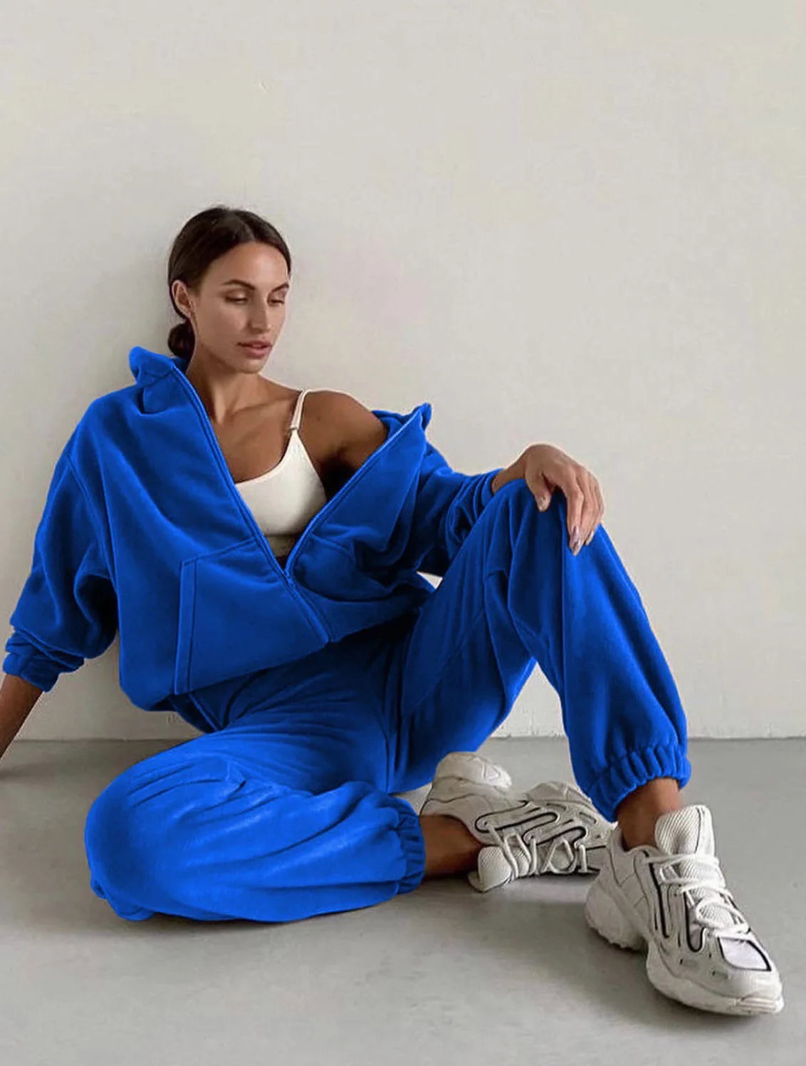 Women’s Casual Fleece Hoodie Set – Zipper Hooded Jacket & Harem Pants | Fall Winter Streetwear Tracksuit 2025