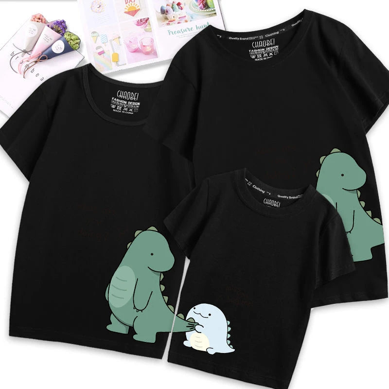Family Matching Outfits – Cartoon Dinosaur T-Shirts for Mom, Dad & Kids | Summer Cotton Parent-Child Clothing SetParent-Child Matching T-Shirts