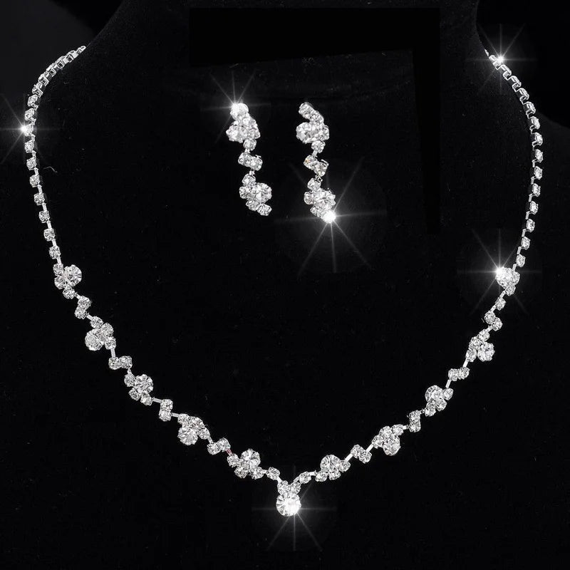 Elegant Rhinestone Necklace & Earrings Set – Bridal Wedding Jewelry Accessories for Women