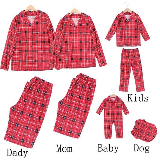 Christmas Family Matching Pajamas – Plaid Cotton Set for Mom, Dad, Kids, Baby & Pet