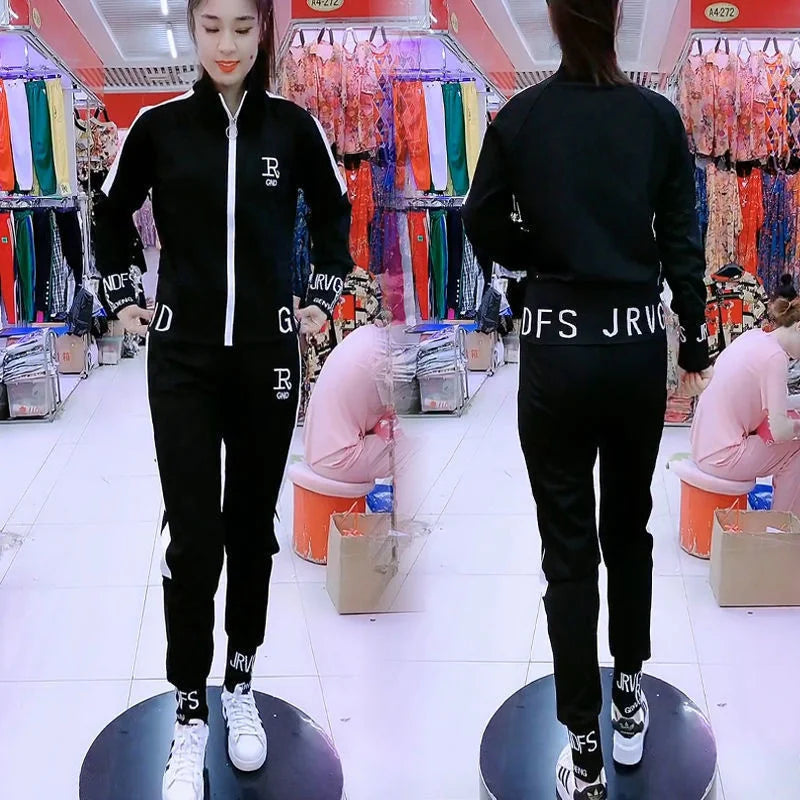 Women’s Casual Two-Piece Set – Korean Fashion Slim Long Sleeve Jacket & Pants Sportswear Outfit