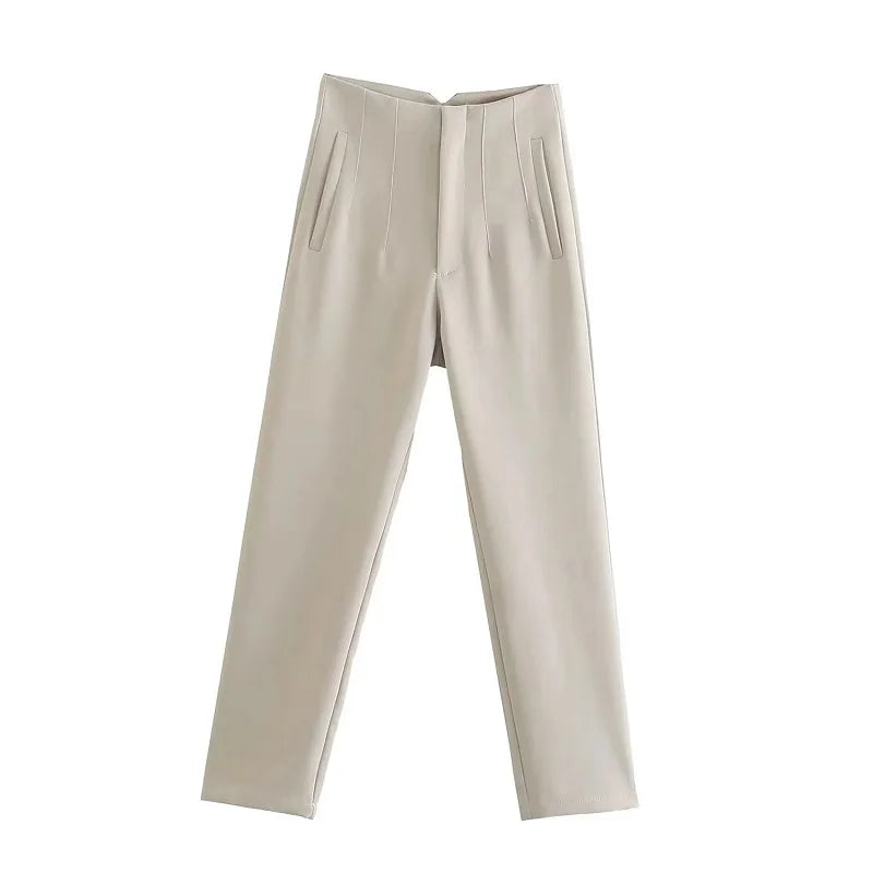 MUJER High-Waist Office Pants – Women’s Formal Pencil Trousers in Black, Pink & White