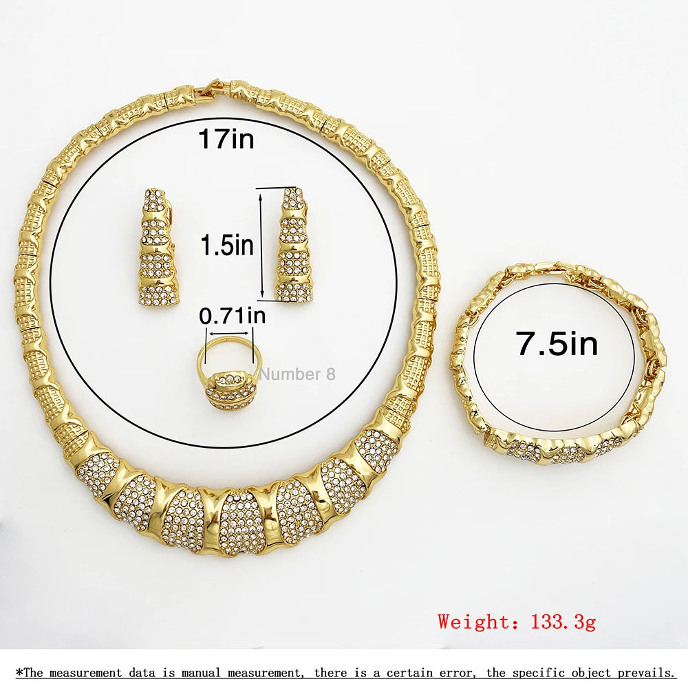 Dubai 18K Gold Plated Luxury Jewelry Set – Women’s Necklace, Earrings, Bracelet & Ring for Wedding and Party
