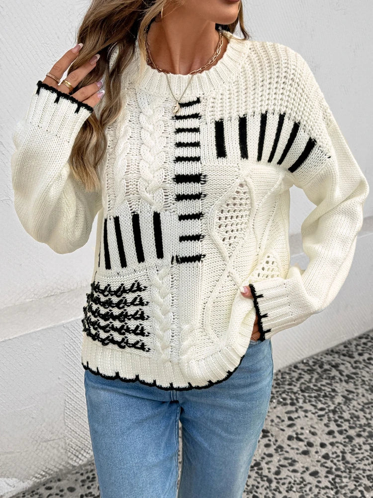 Women’s Casual Loose Knit Sweater – Long Sleeve Winter Pullover Vintage Style Knitwear Top