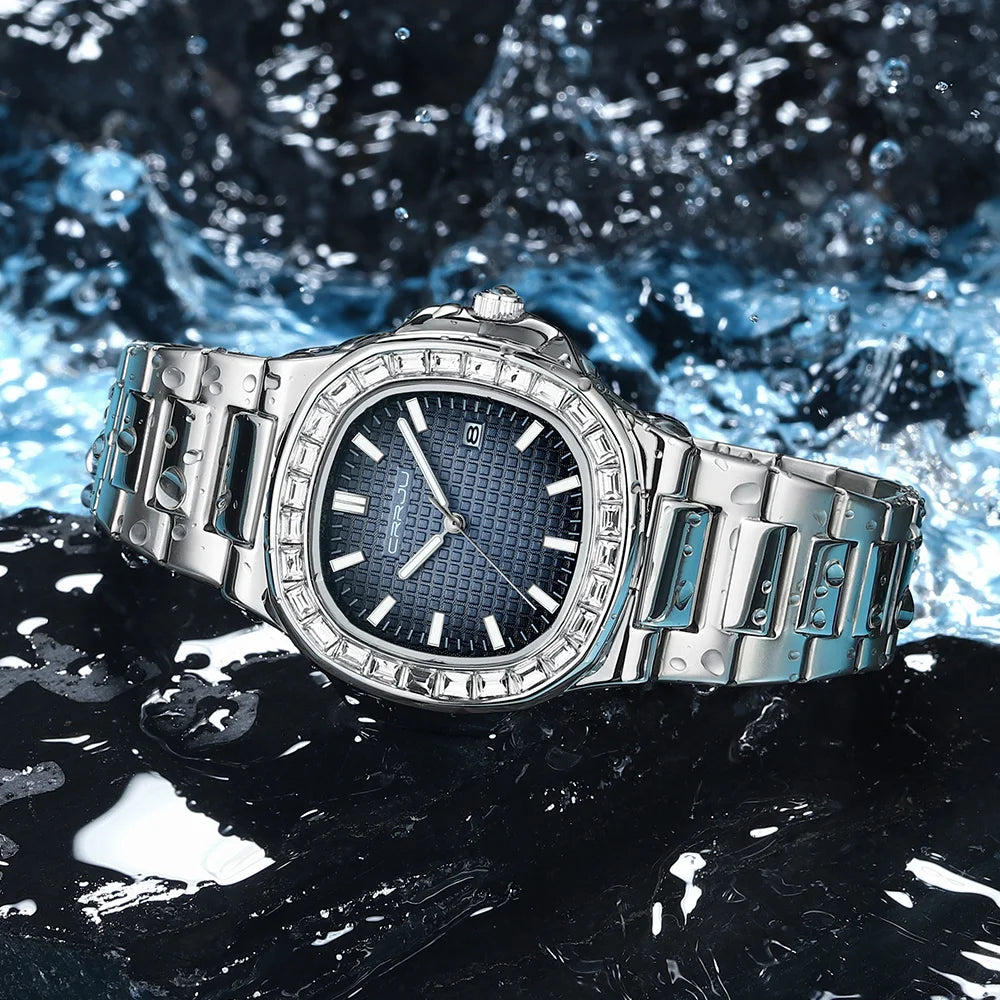 CRRJU Luxury Men’s Stainless Steel Quartz Watch – High-Quality Fashion Wristwatch with Calendar Display