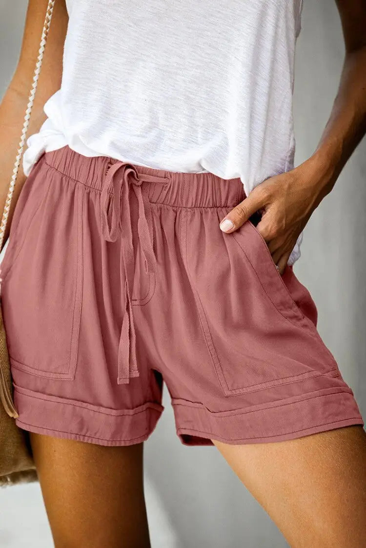 Women’s High-Waist Lace-Up Casual Shorts – Loose Twill Wide-Leg Pants | 2023 Summer European & American Style
