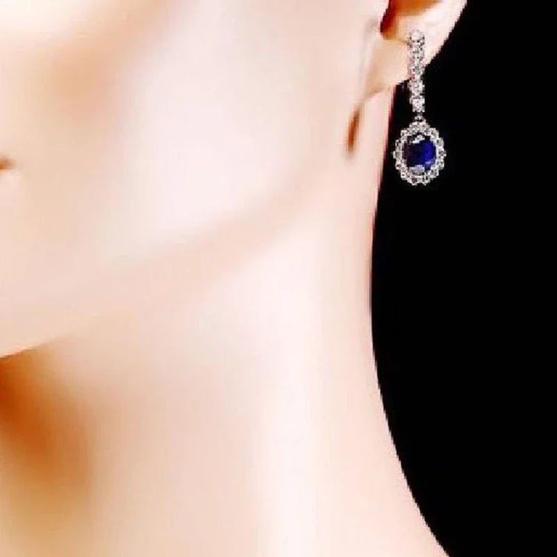 2025 Elegant Women Drop Earrings – Silver Color Inlaid Blue & White Zirconia Classic Wedding Party Jewelry