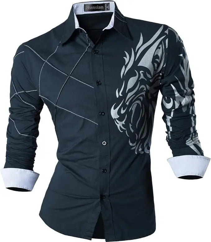Sport trendy Men’s Dragon Print Long Sleeve Shirt