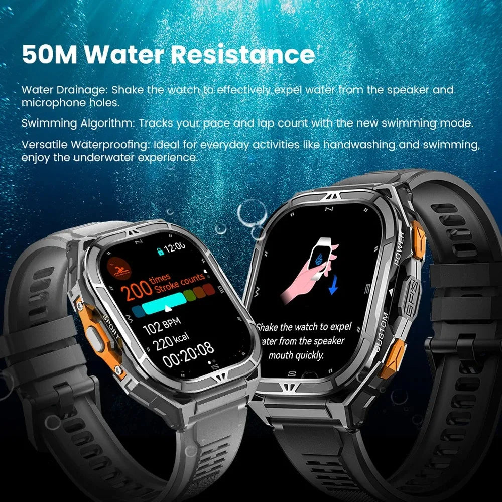 2025 GPS Smart Watch for Men – 1.96” HD AMOLED Display, Compass, Bluetooth Call & 5ATM Waterproof Sport Smartwatch (Android/iOS)