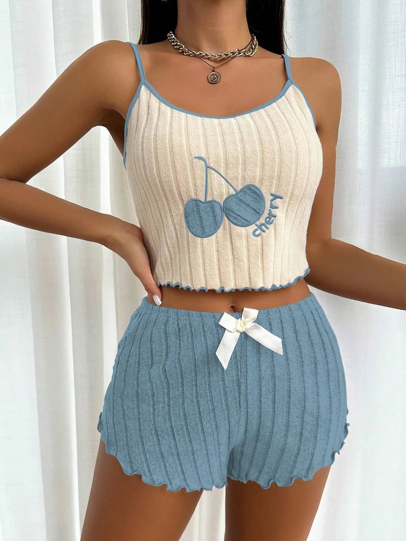 Women’s Casual Summer Pajama Set – Soft Halter Vest & Shorts | Simple Ground Wool Sleepwear & Loungewear