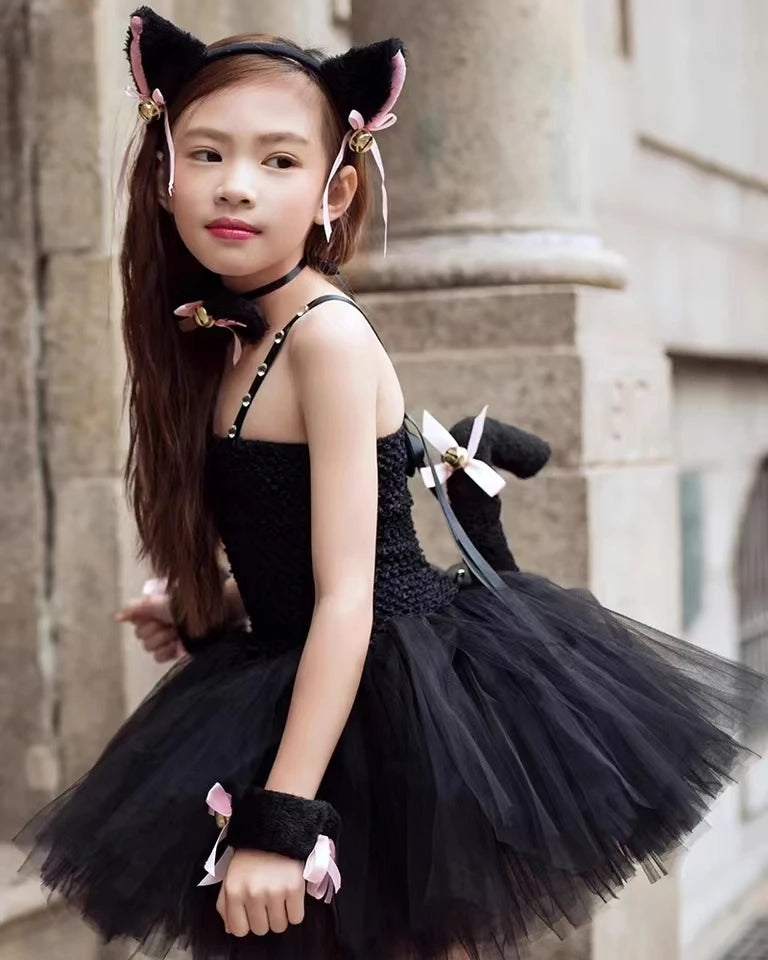 White Cat Tutu Dress for Girls – Carnival & Halloween Costume, Toddler Animal Cosplay Outfit for Birthday Party