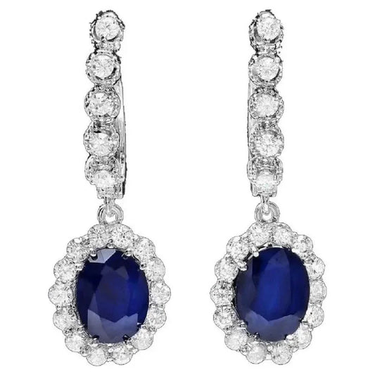 2025 Elegant Women Drop Earrings – Silver Color Inlaid Blue & White Zirconia Classic Wedding Party Jewelry