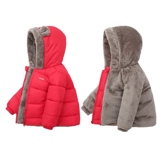 Kids’ Hooded Cotton Jacket – Winter Thick Fleece Cashmere Padded Coat for Boys & Girls