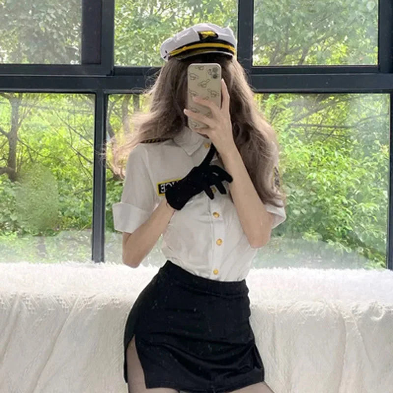 2025 Women’s Halloween Police Officer Cosplay Costume – Slim Fit Top & Skirt Dream Outfit