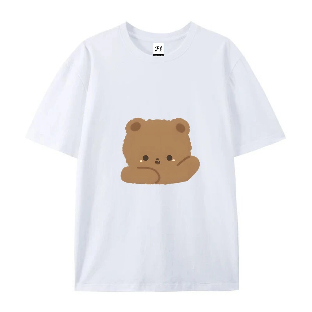 2025 New Y2K Women’s Oversized T-Shirt – Cute Bear Print Cotton Summer Top, Loose Fit Streetwear