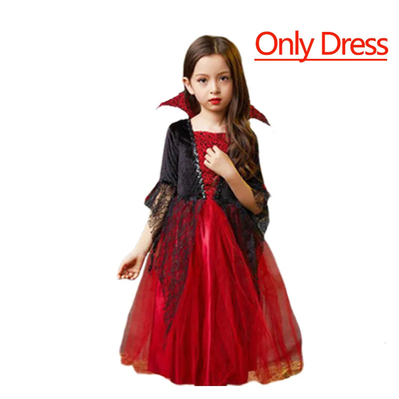 2025 Halloween Girls Costume – Scarlet Witch, Vampire, Devil & Ghost Carnival Party Dress-Up Hooded Cosplay Outfit