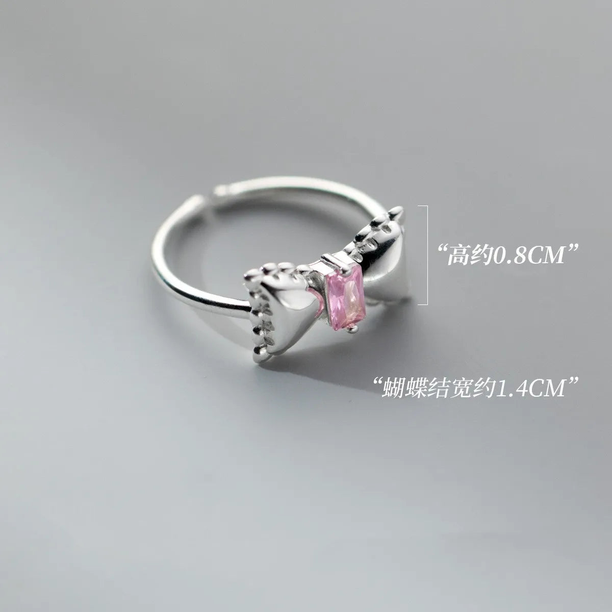 925 Sterling Silver Adjustable Bow Ring – Pink Zircon Wedding Jewelry for Women & Fashion Accessories