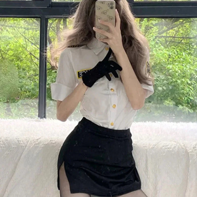 2025 Women’s Halloween Police Officer Cosplay Costume – Slim Fit Top & Skirt Dream Outfit