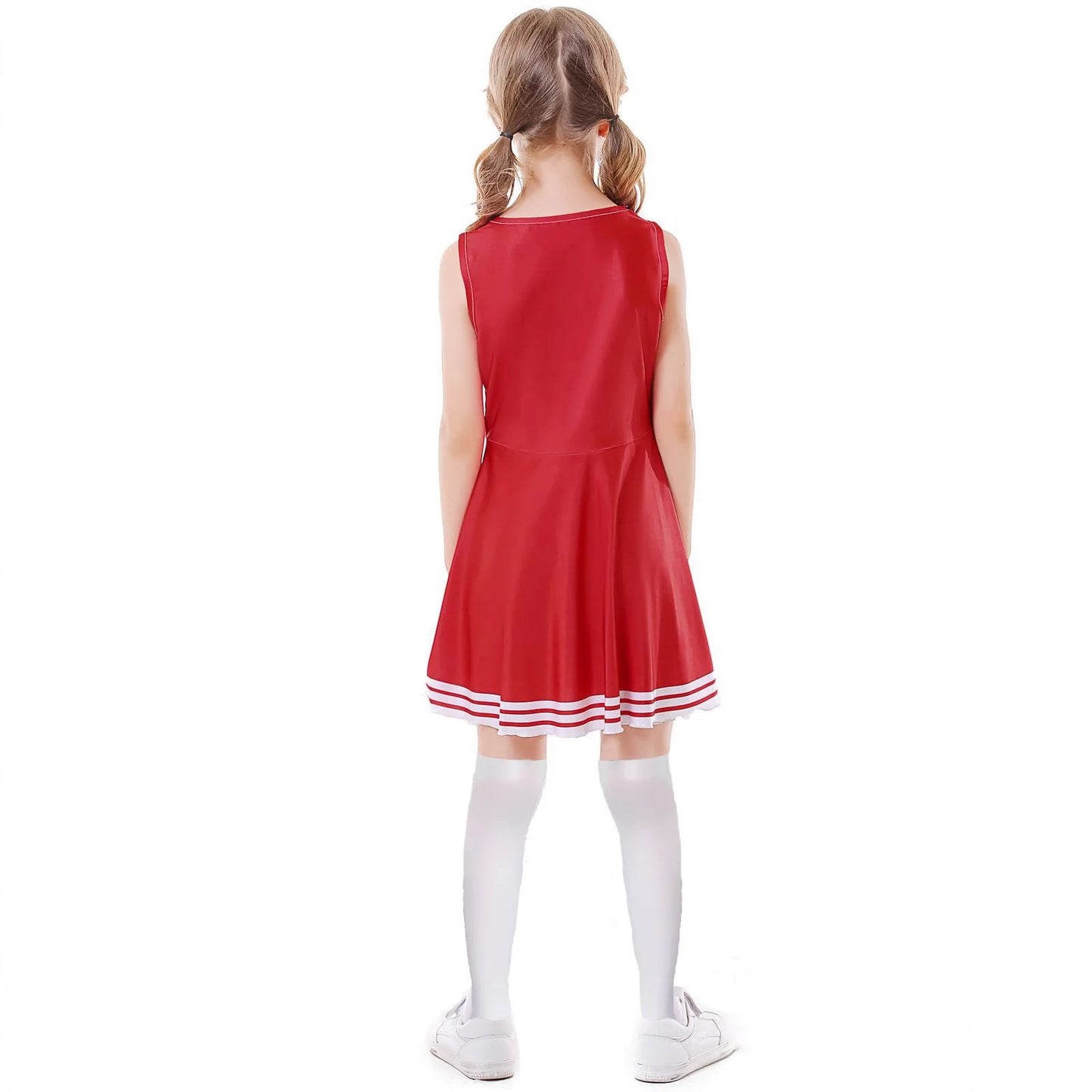 2025 Halloween Kids Costume – Scary Blood Cosplay Cheerleader Dress with Hand Flower Props for Girls