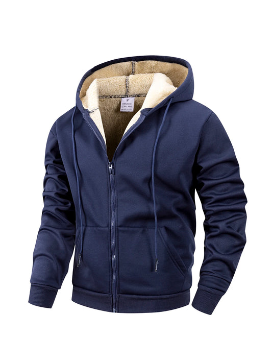 Men’s Fleece Hooded Jacket – Winter Warm Windproof Zipper Heavyweight Sweatshirt Coat