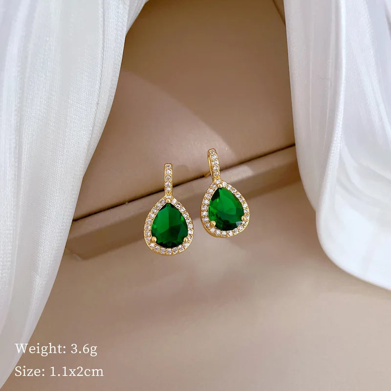 DIEYURO 316L Stainless Steel Green Water Droplet Zircon Pendant Necklace & Earrings Set – Trendy Jewelry Gift for Girls