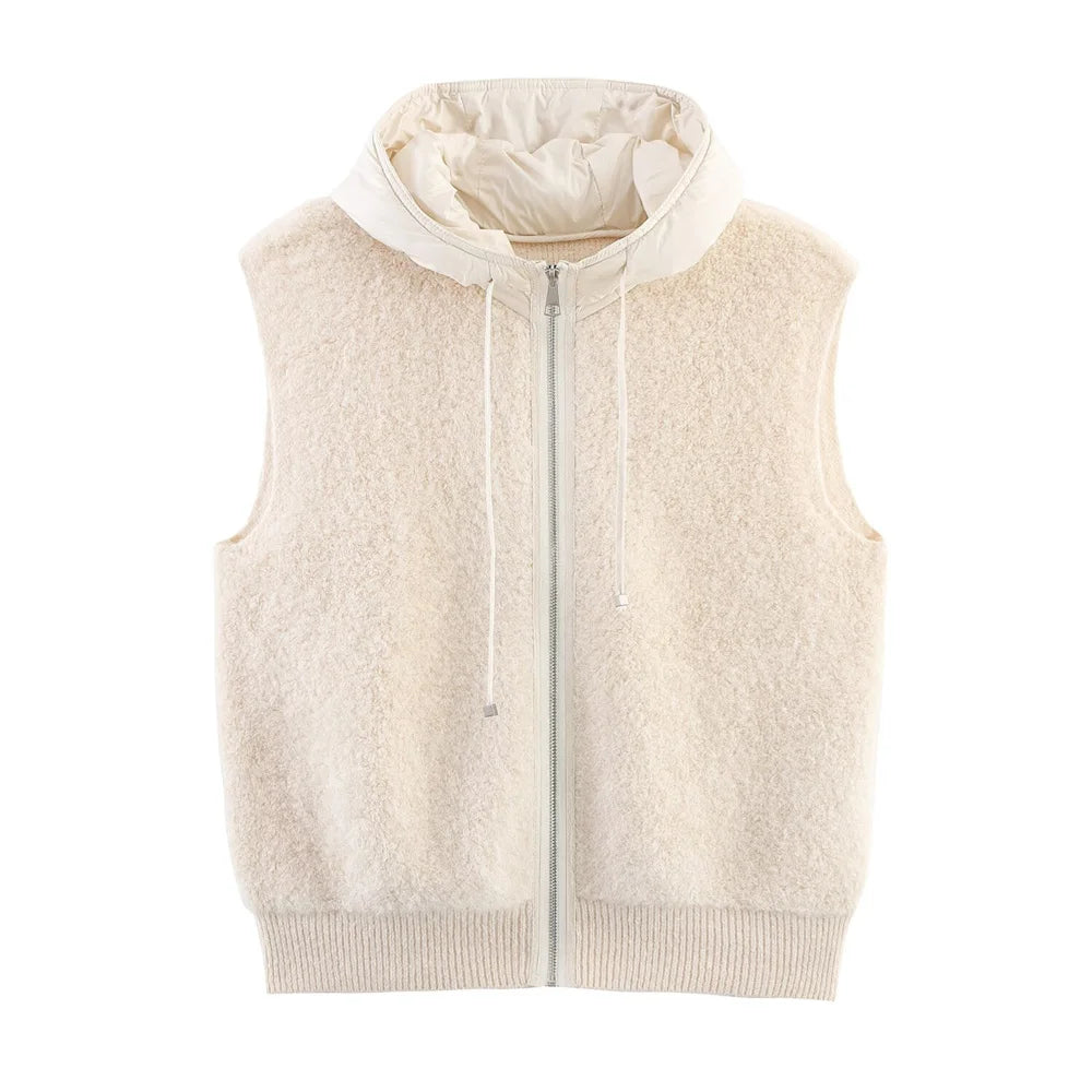 Women’s Cotton Towel-Knit Hooded Zipper Cardigan Vest – New Casual Temperament Style Outerwear