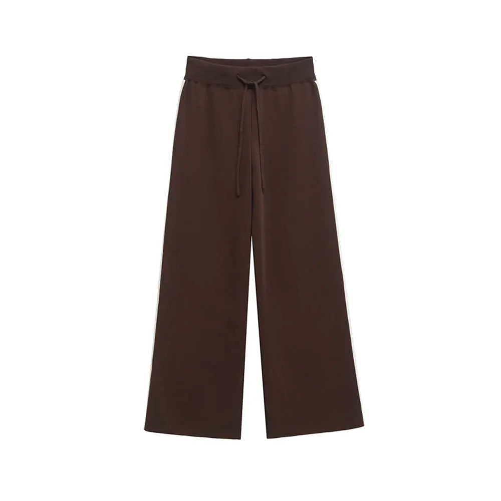 Women’s Two-Piece Casual Set – Side-Striped Knit Sweater & High-Elastic Waist Straight Pants | Fashion Outfit