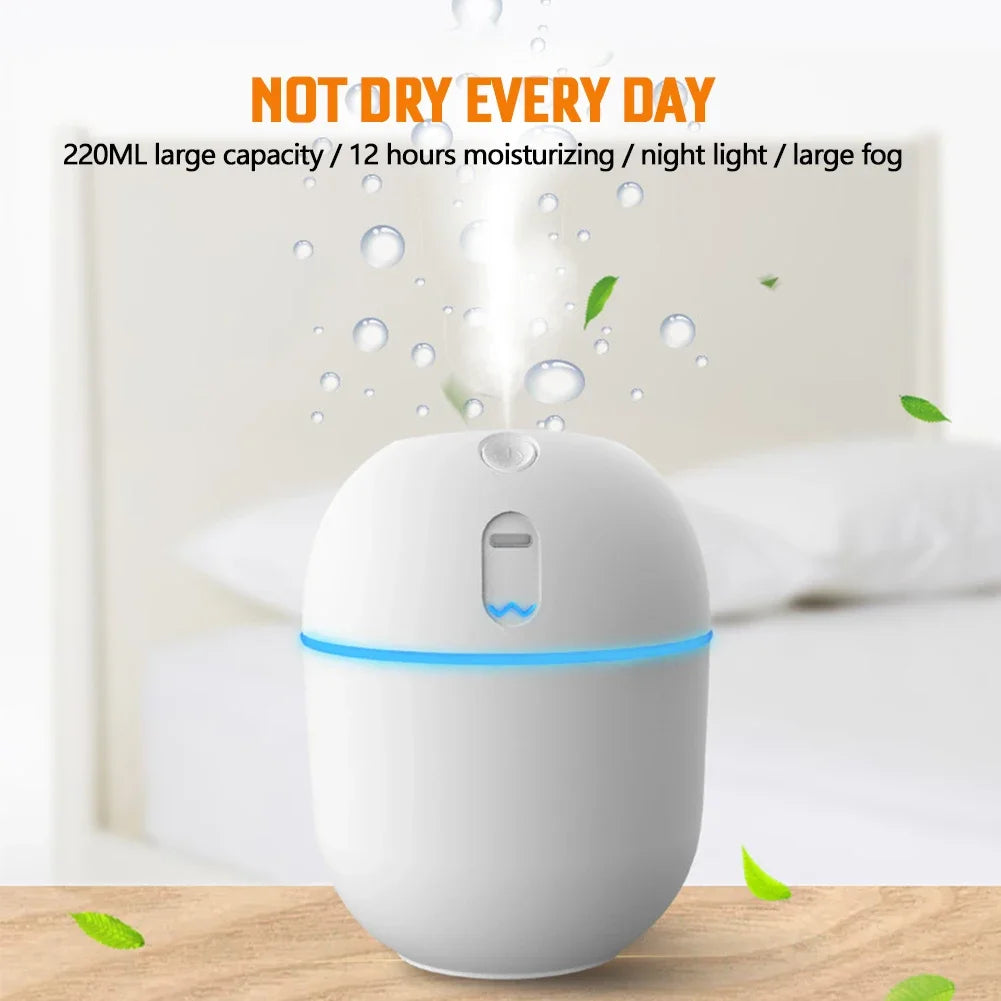 220ml Mini USB Air Humidifier – Ultrasonic Essential Oil Diffuser & Car Purifier with LED Night Light